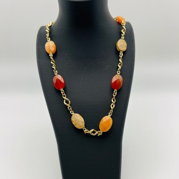 Monet Jewelry - Monet Goldtone Mixed Stone Bead Necklace Vintage